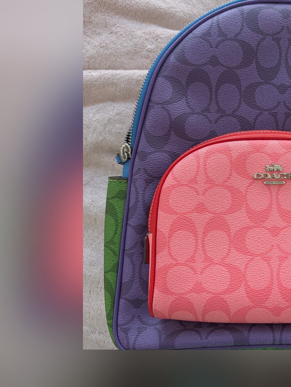 Coach Pink Signature Mini Pouch on Purple Coach Tote
